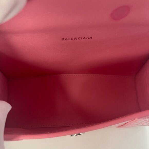 BALENCIAGA Hourglass Top Handle Mini Bag Crocodile Embossed Leather XS Pink Tote - Picture 11 of 12
